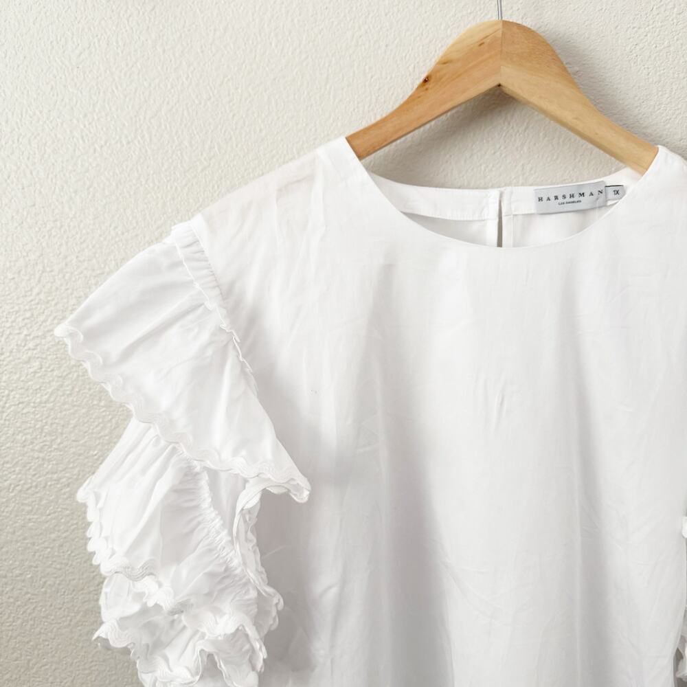 HARSHMAN | Juliette Cotton Blouse Ric Rac Layered Ruffle Sleeve | Size 1X - Picture 4 of 10